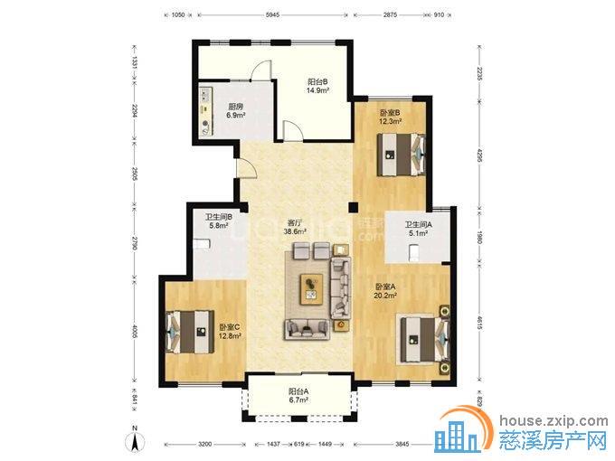 三北名都133平3室精装165万送车位